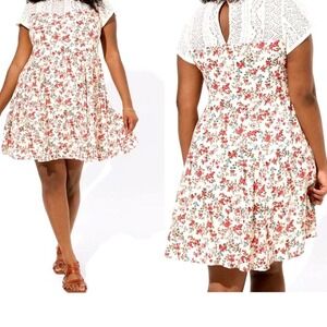 Torrid 1X Floral Lace Yoke Pockets Spring Cottage Mini